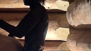 Dark Pegging on the Stairs with a Pink Dildo