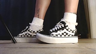 Lesbian College Brunettes Ruffled Socks in Vans Sneakers