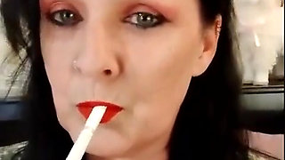 Cute Smoking MILF Red Lipstick