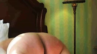 Lashing slut Mary's fat old ass with the belt