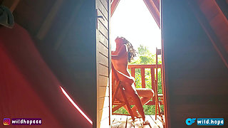 Colombian brunette has sex in a cabin in the woods