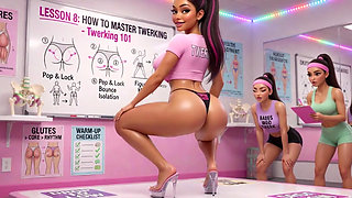 Sensual Twerking Class with Voluptuous Instructor Teaching Advanced Moves to Enthusiastic Students (AI generated)