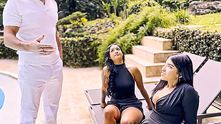 Latina Stepsisters Share Big Cock American Stepdad In Amateur Threesome