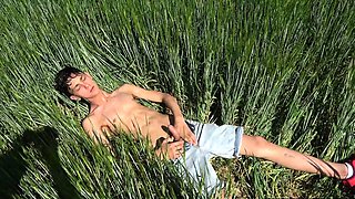 Sweet Skinny Twink Boy with Huge Dick Gets Outdoor Handjob