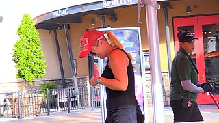 Pretty blonde amateur teen creampie jizzed in public