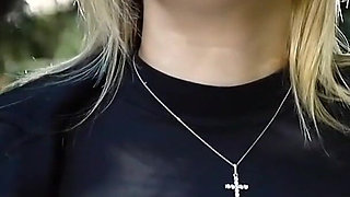 Hot Blonde Babe Smoking Two Black Cigarettes in Nature