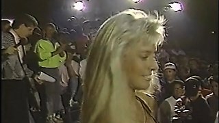 Blonde with big boobs fucked from behind before tit wanking