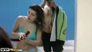 Tits fuck with gf in the locker room