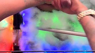 Hot blonde strokes and sucks black cock in glory hole