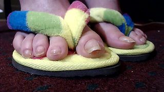 Long natural toenails flip flops
