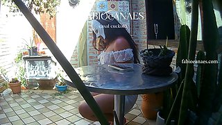 Hotwife in lingerie in winter garden sensualizing