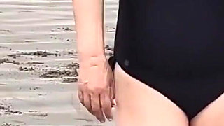 At the Beach, My Stepmother Gets My Cock Really Hard, and I Cum in Her Hairy Pussy.