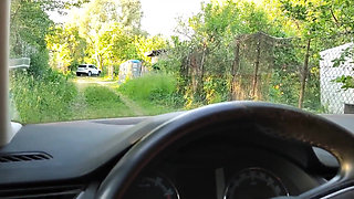 Car Adventure with Beautiful Girl. Almost Caught by Neighbor While He Sucking. Cum Over Himself