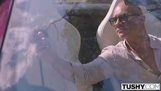 Lesbian Brunette Anal by Sexy Car