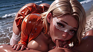Fast Action - Blindfolded Beach Blonde - Deepthroat, Tongue and Facial Until the Sun Goes Down