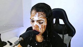 Hungry Ana Explodes Semen on Her Pretty Face While Fucking Herself with Her Sex Machine