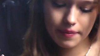 Sweet Russian Blonde Smoking in Colorful Blouse