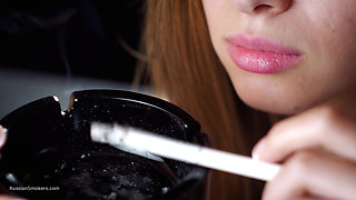 Soft Russian Beauty Smoking Cigarette Calm Moments
