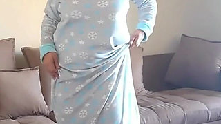 Hot Busty MILF in Sexy Lingerie, Black Stockings and High Heels Shoes