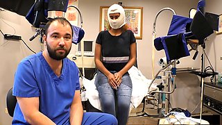 Exam room, nitrile gloves, manacled