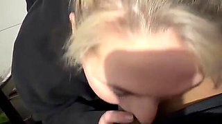 Sneaky Petite Blonde Sucking Cock in the Garage