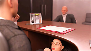 Secretary Girl Jerking Boss Big Cock Under Desk While He Is In Office Meeting