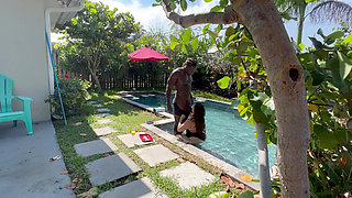 Thick Hotwife Takes Her First Massive BBC Poolside