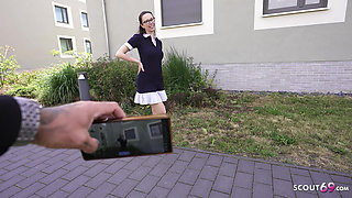 GERMAN SCOUT - Slim and Shy German Glasses Student Girl Ronya Rabe at Casting Fuck