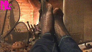 Warming up My Hosed Feet at the Fireplace