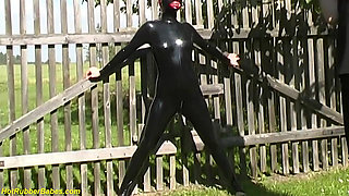 Young flexi latex teen stretching outdoor