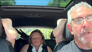 Wife Toys Her Pussy in the Back Seat While Daddy Drives, Road Trip