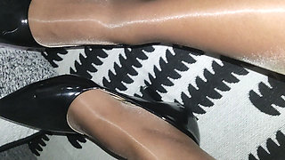 Pantyhose sheath and heels tease