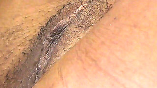 Ebony hairy pussy covered with semen from BWC
