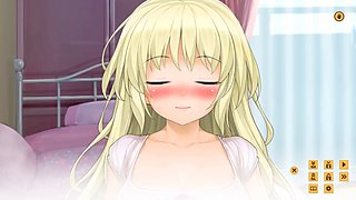 Platinum-blonde babe gets internal cum shot in an anime love cube