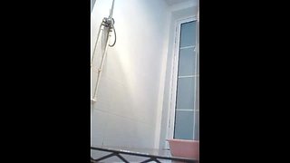 Chinese college student taking a shower in the dorm bathroom (Part 4 of 4).