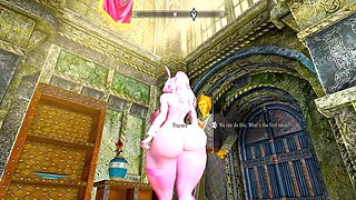 Thicc bunny MOMO shows off her big boobs and booty in Skyrim's naughty gameplay