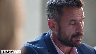 Anal-Curious Skinny Blonde Madison Teases Older Man