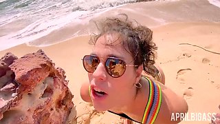 April BigAss Takes a Wild Piss on the Beach in Messy Watersports Action