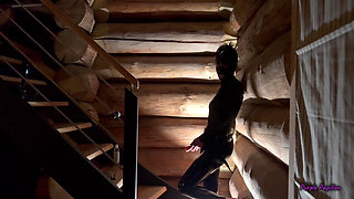 Dark Pegging on the Stairs with a Pink Dildo