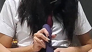 Asian College Girl Plays with Her Magic Wand and Squirts
