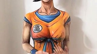 MILF cosplayer reveals fabulous big tits in the shower