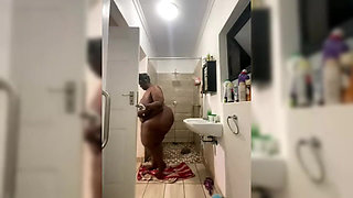 Lactating Ebony SSBBW Taking a Shower & Squirts Masturbating