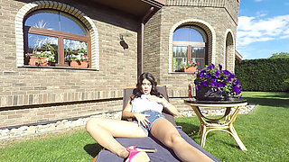 Lady Dee Is in Our Back Yard Naked Getting Some Sun