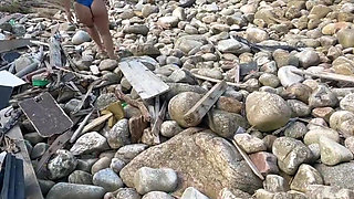 Hot Brunettes in Thong Bikini on the Trail of the Deserted Beach Delicious