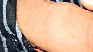 Horny uncut guy playing with long foreskin again precum and cum