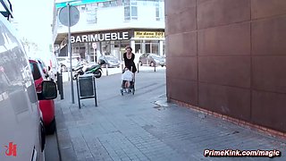 Bound whore deep throat and assfuck public shagged