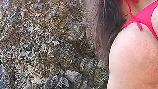 Red Bikini Sexy Flashing and Chilling in Tropical Paradise