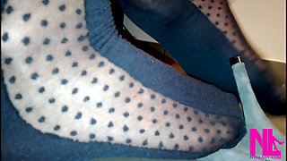 Sensual Shoeplay in Grey Patent Pumps and Blue Charmant Pantyhose