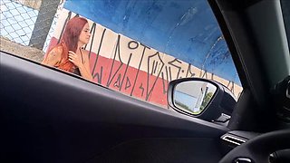 Risky Masturbation in the Car with a Hot Girl at the Bus Stop in Public!