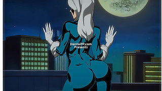 Black Cat Bends Over The Rooftop - Spider-Man Rams His Big Cock Inside Her Pussy